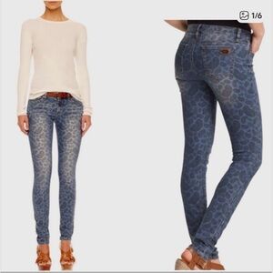 Michael Kors Paisley Jeans Stylish Blue Leopard Print Women Jeans
